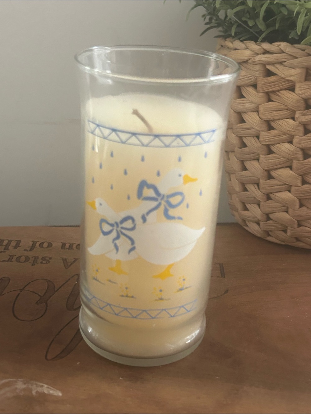 Decorative Blue Ribbon County Geese Tall Glass Candle Cottagecore